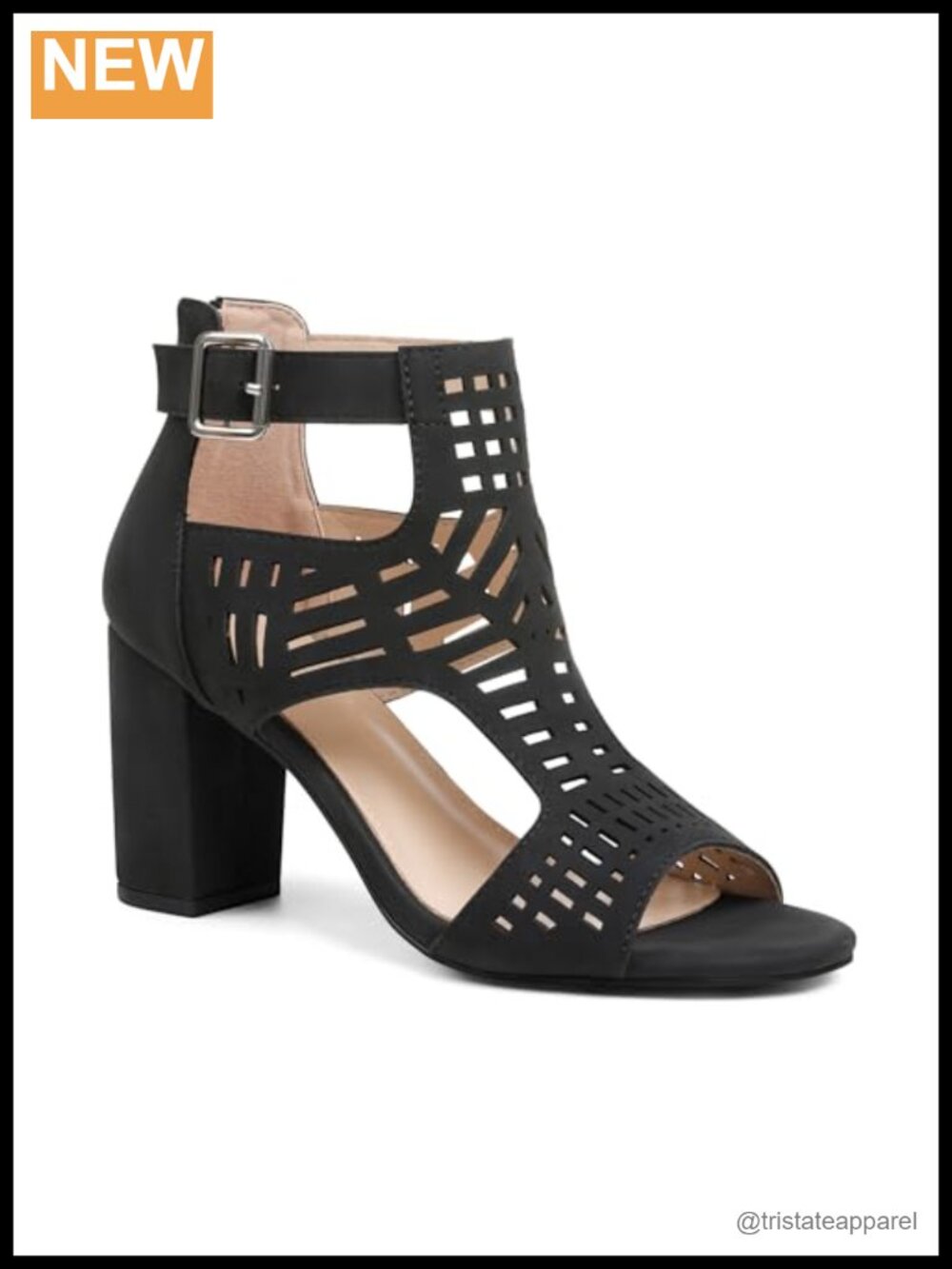 LinnOaks 3.14in Chunky Block Heel Sandals Open Toe Faux Suede Bohemian Cutout